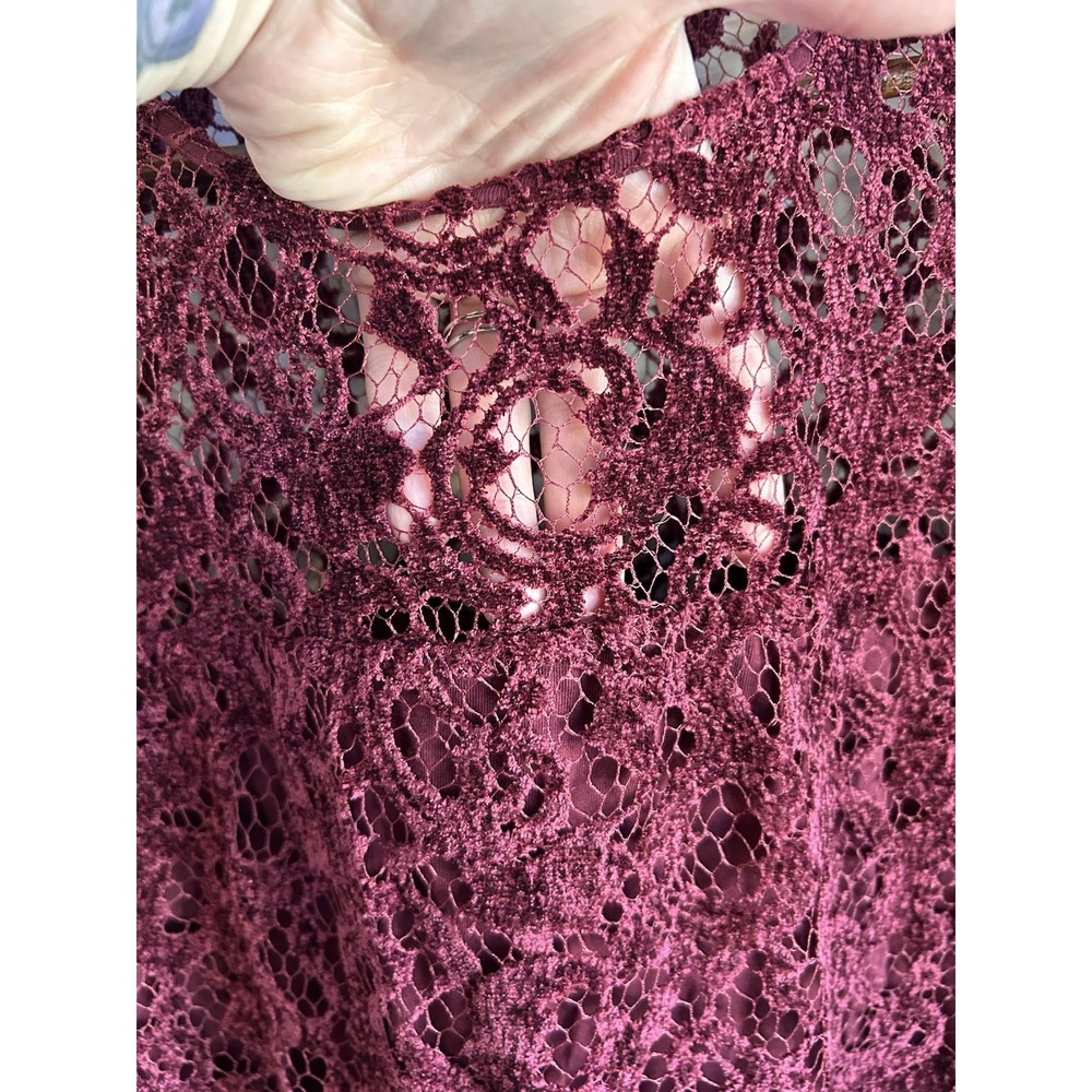 Sundance‎ Remarkable Beauty Semi Sheer Lace Top L Maroon Velvet Whimsigoth - Picture 6 of 10